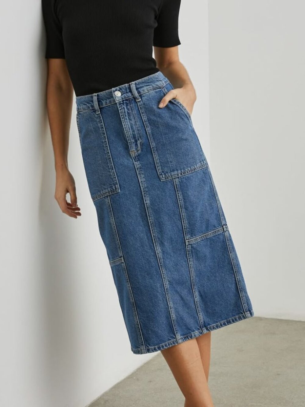 NWT Rails Women's Olympic Midi Jean Denim Skirt in Sorrento Size 26